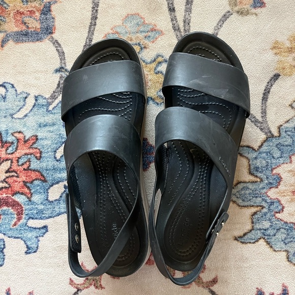 CROCS Black and Tan Platform Sandals - Picture 2 of 5